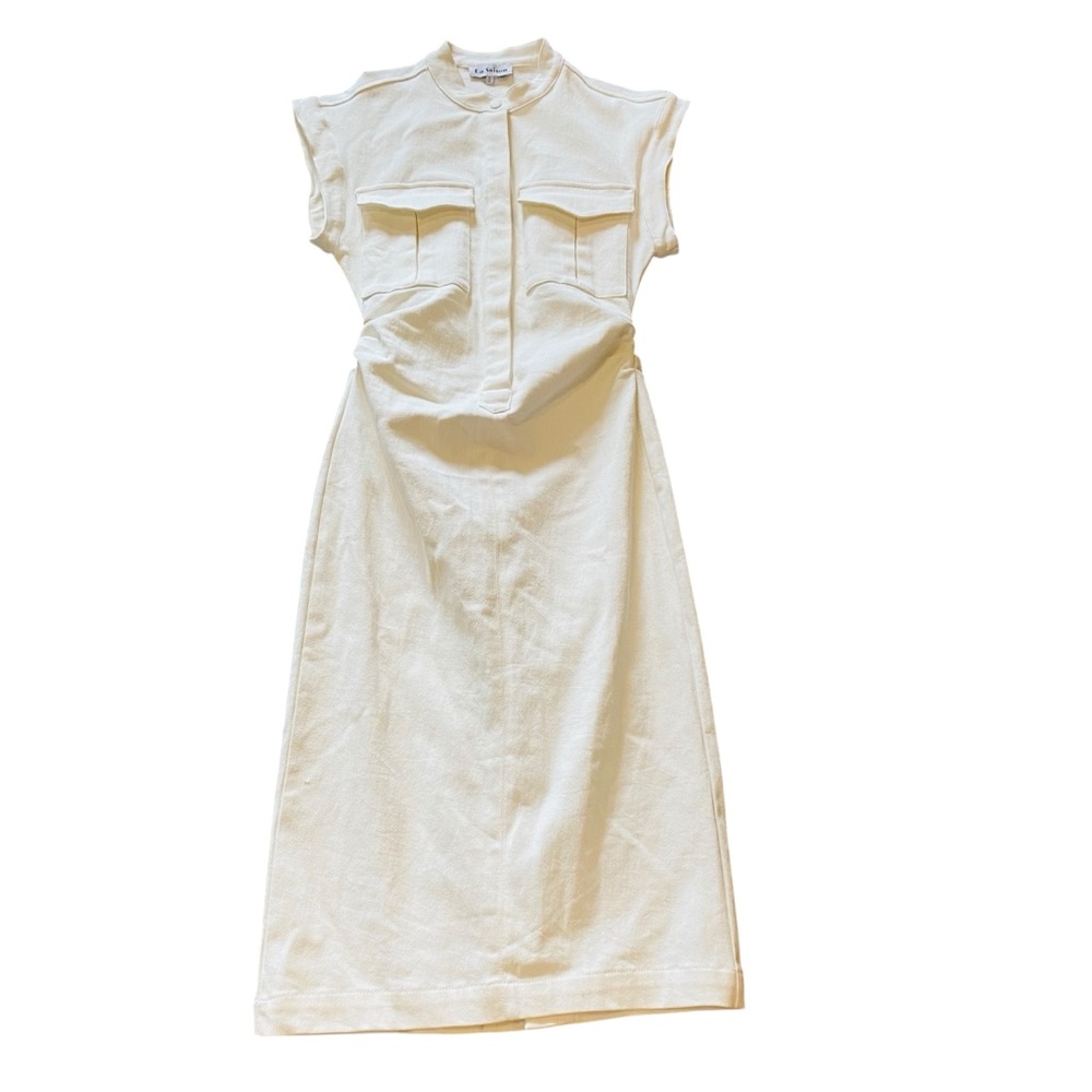EN SAISON Lira Short-Sleeve White Structured Midi Denim Dress - Picture 4 of 10